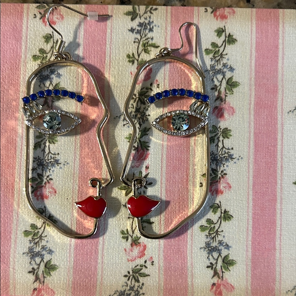 CC Boutique Silver and Red Face Earrings